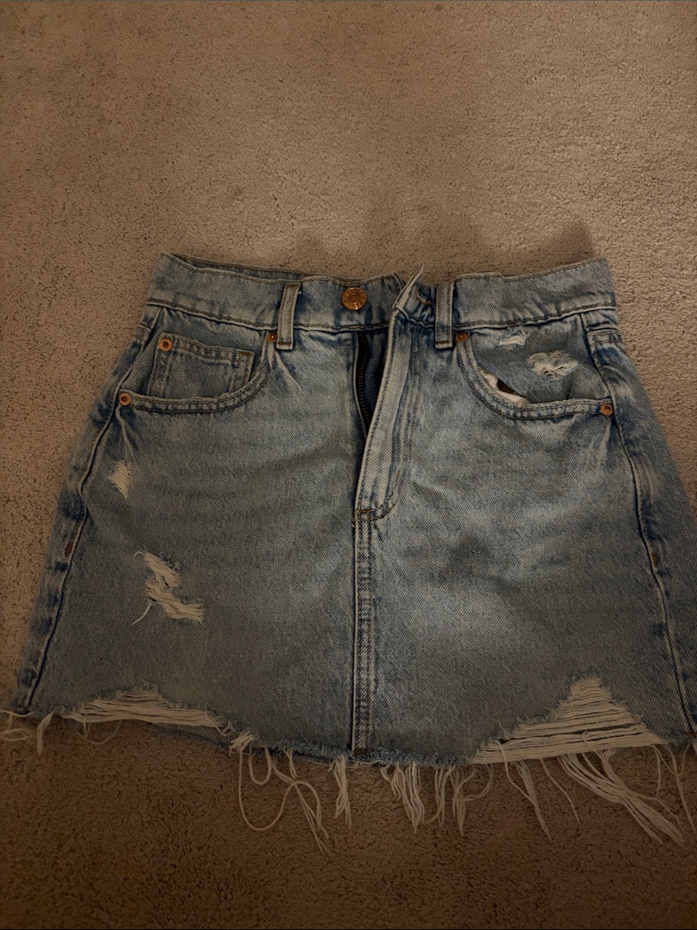 Garage Light Blue Distressed Denim Mini Skirt